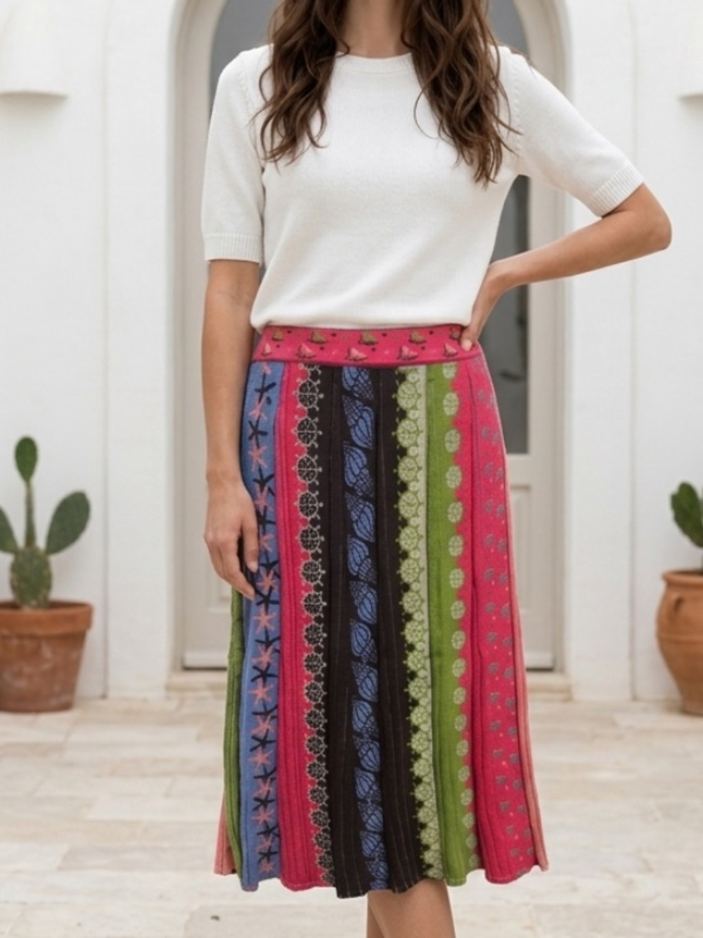 IVKO Anthropologie Sweater Skirt Pleated Serbia Sea Motif Pencil Midi